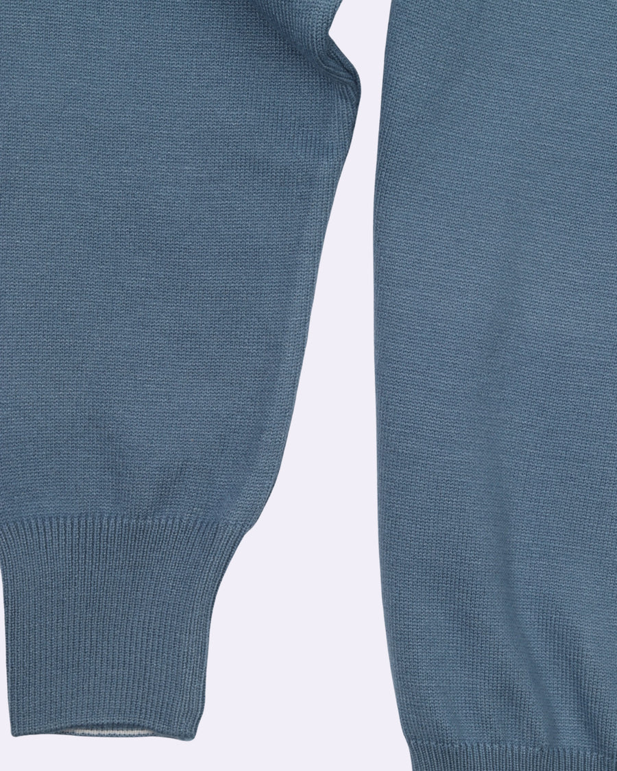 White Blue Trico Pullover Half Zipper