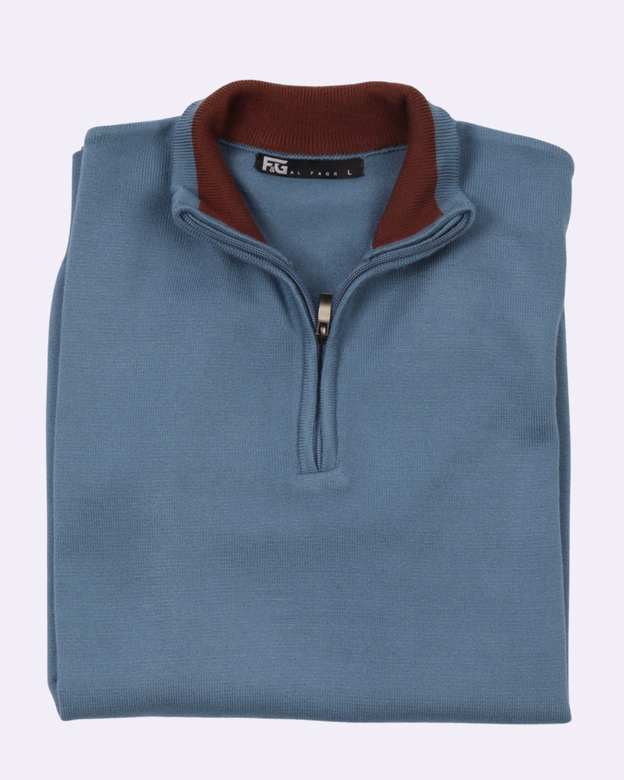 White Blue Trico Pullover Half Zipper