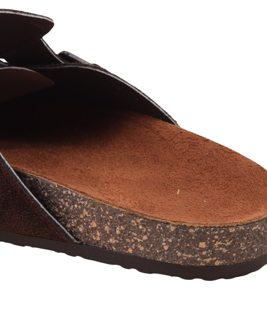 Men’s Brown Suede Buckle Slippers – Comfortable Casual Style