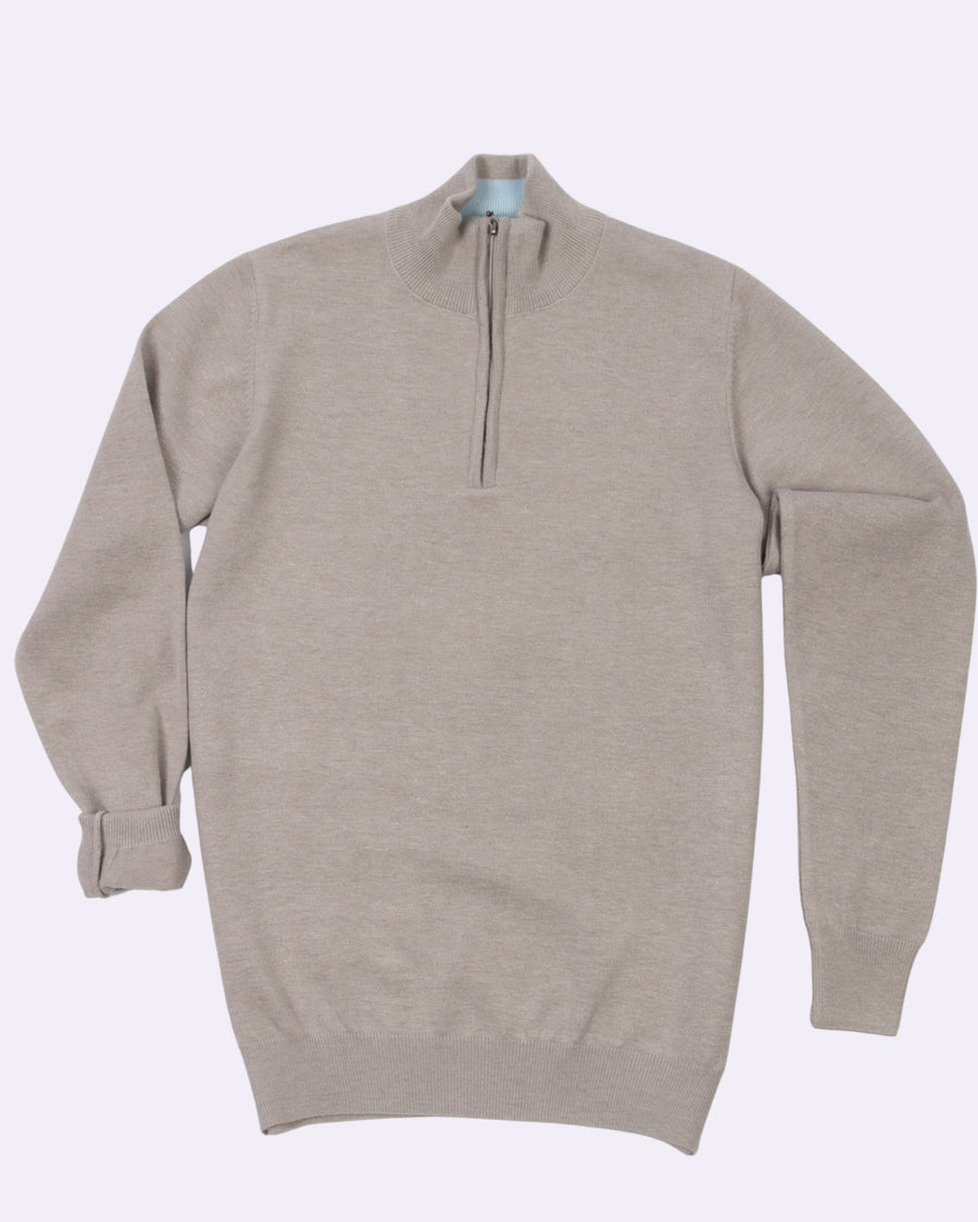 White Grey Trico Pullover Half Zipper