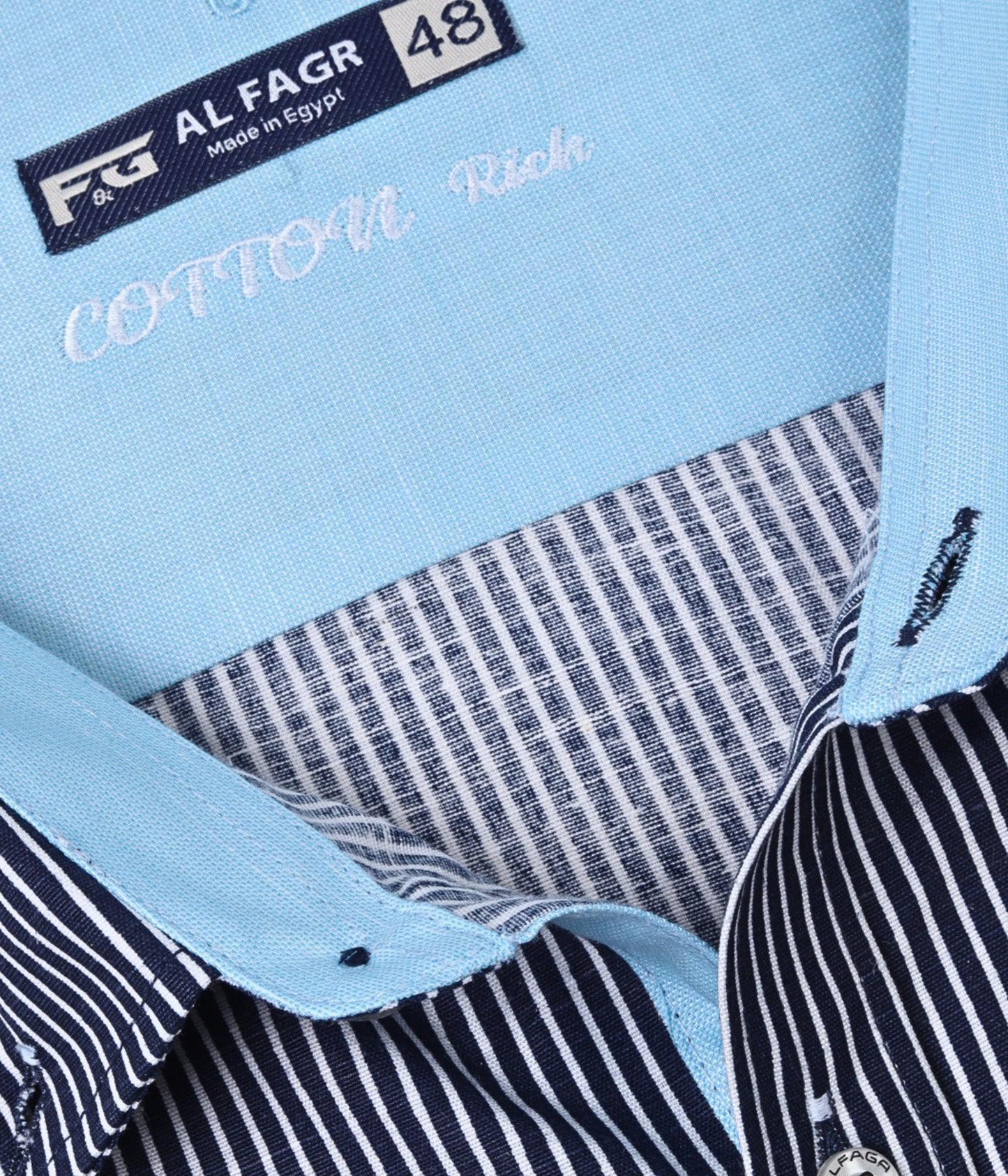Navy Striped Cotton Shirt with Sky Blue Contrast – Big Size Comfort Fit
