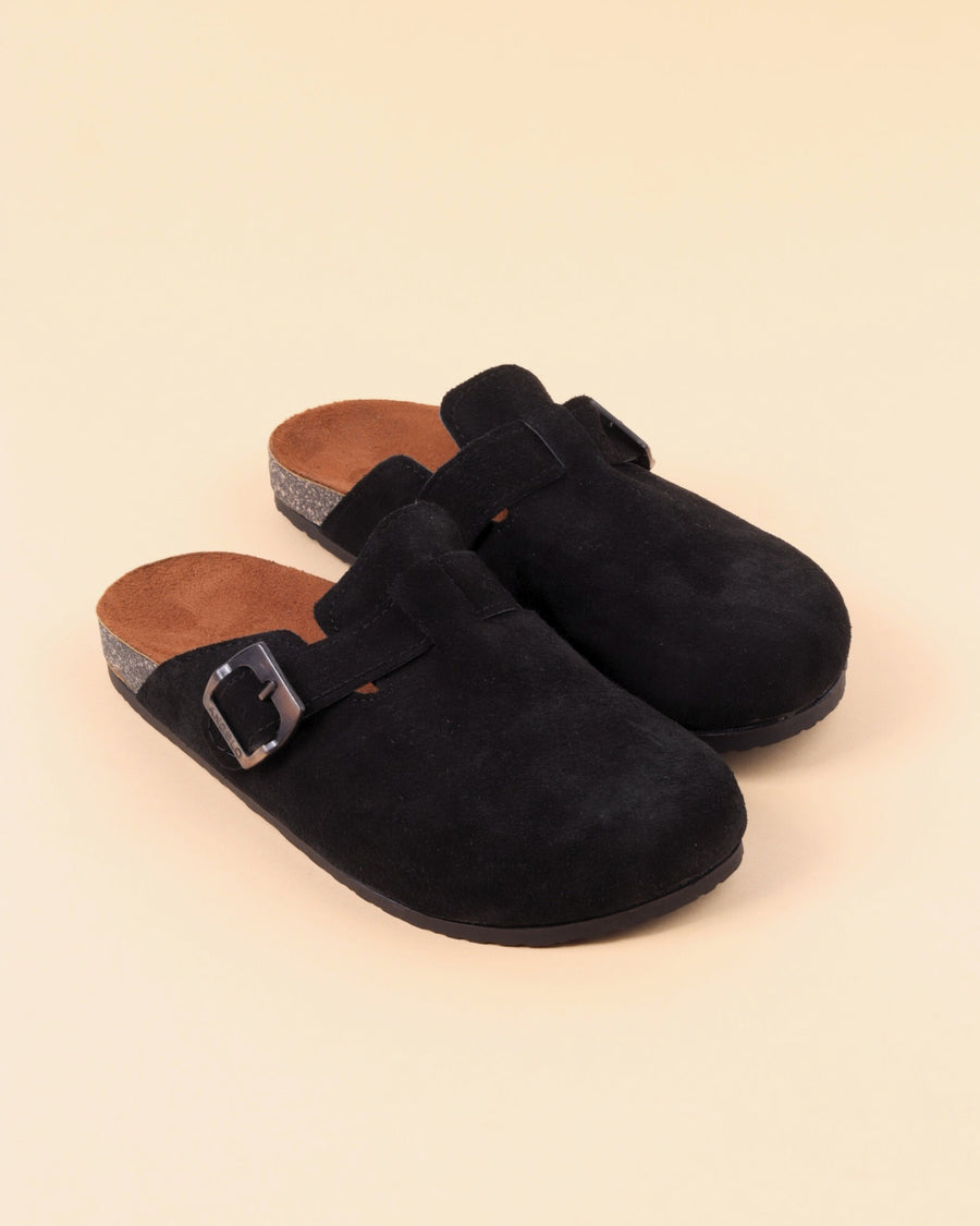 Men’s Black Suede Buckle Slippers – Comfortable Casual Style