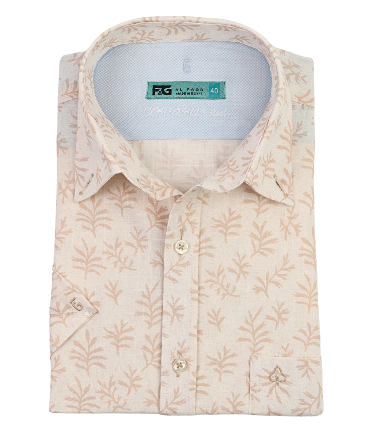 ALFAGR Signature 100% Cotton Beige Botanical Print short Sleeve Shirt