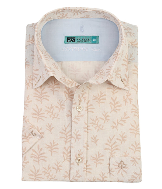 ALFAGR Signature 100% Cotton Beige Botanical Print short Sleeve Shirt