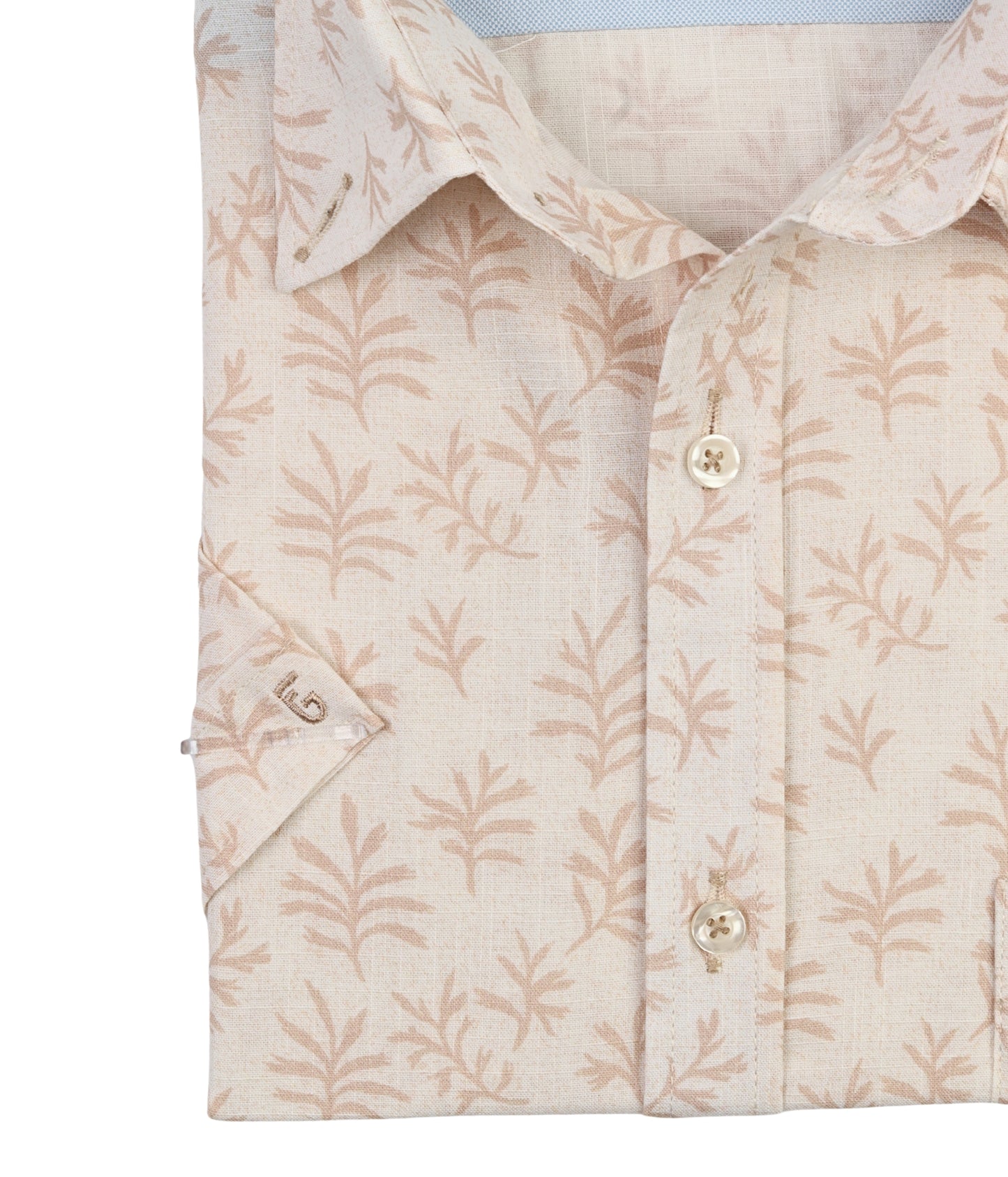 ALFAGR Signature 100% Cotton Beige Botanical Print short Sleeve Shirt