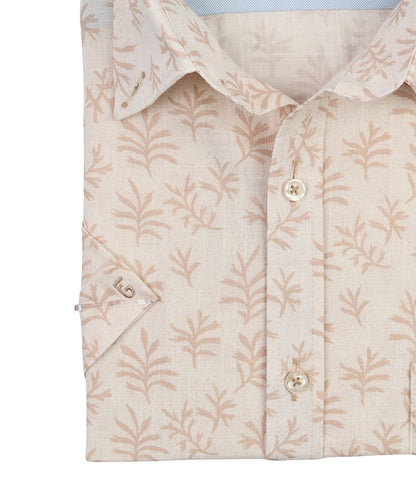 ALFAGR Signature 100% Cotton Beige Botanical Print short Sleeve Shirt