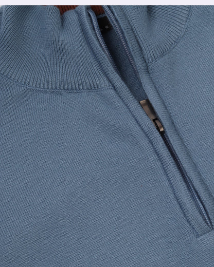 White Blue Trico Pullover Half Zipper