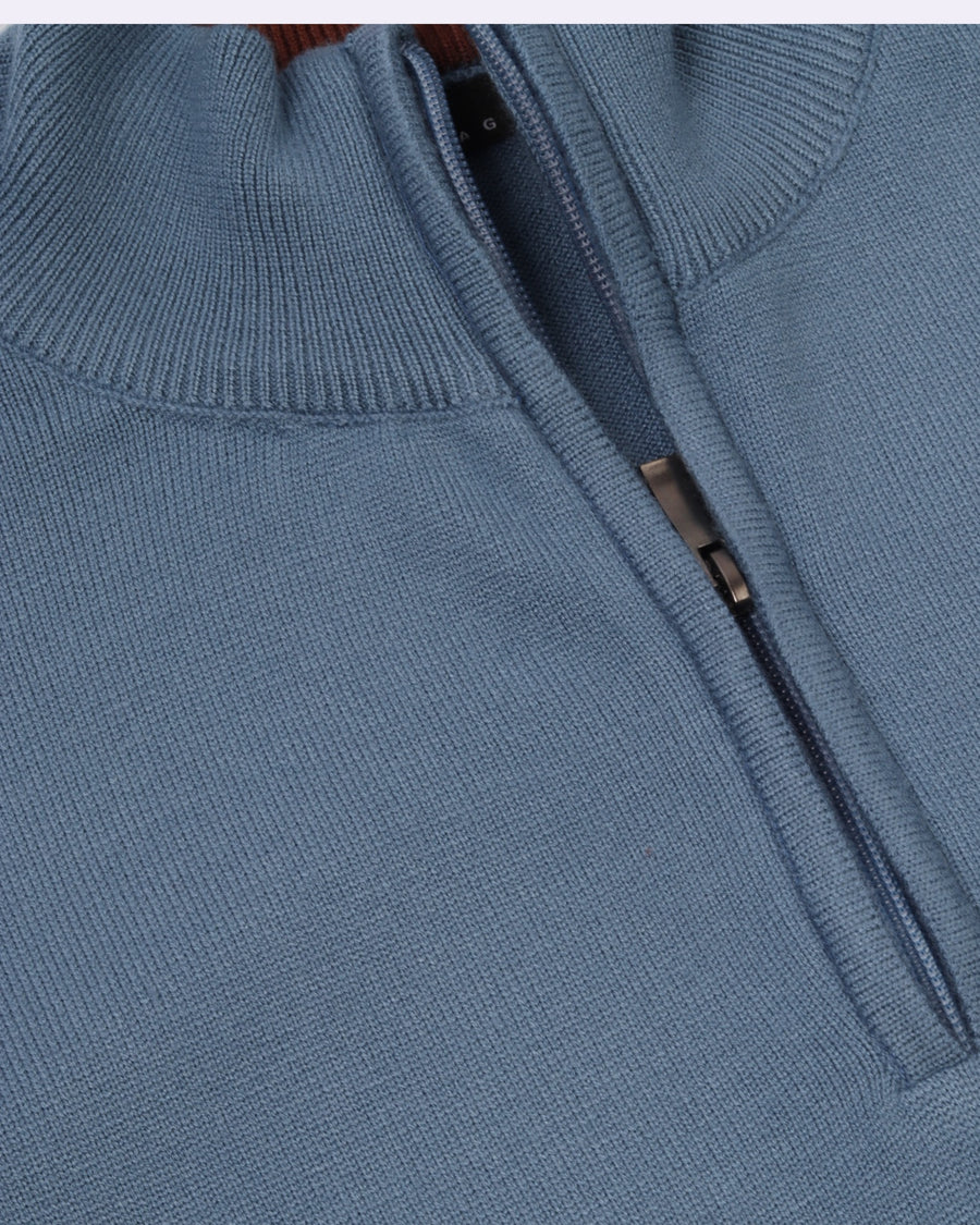 White Blue Trico Pullover Half Zipper
