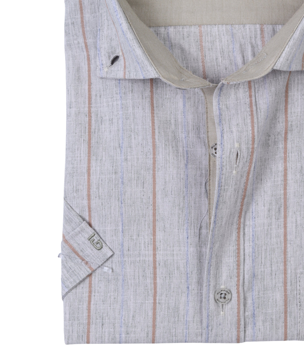 Neutral Stripe Linen-Blend Short Sleeve Shirt