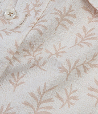 ALFAGR Signature 100% Cotton Beige Botanical Print short Sleeve Shirt