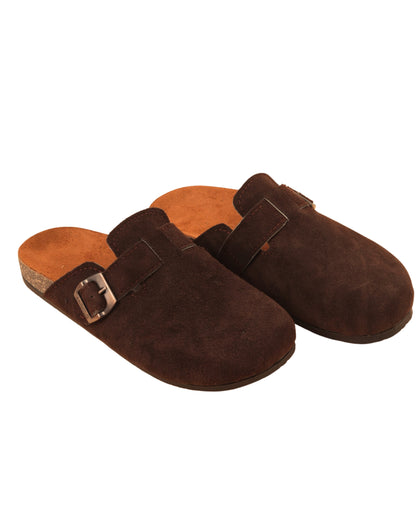 Men’s Brown Suede Buckle Slippers – Comfortable Casual Style