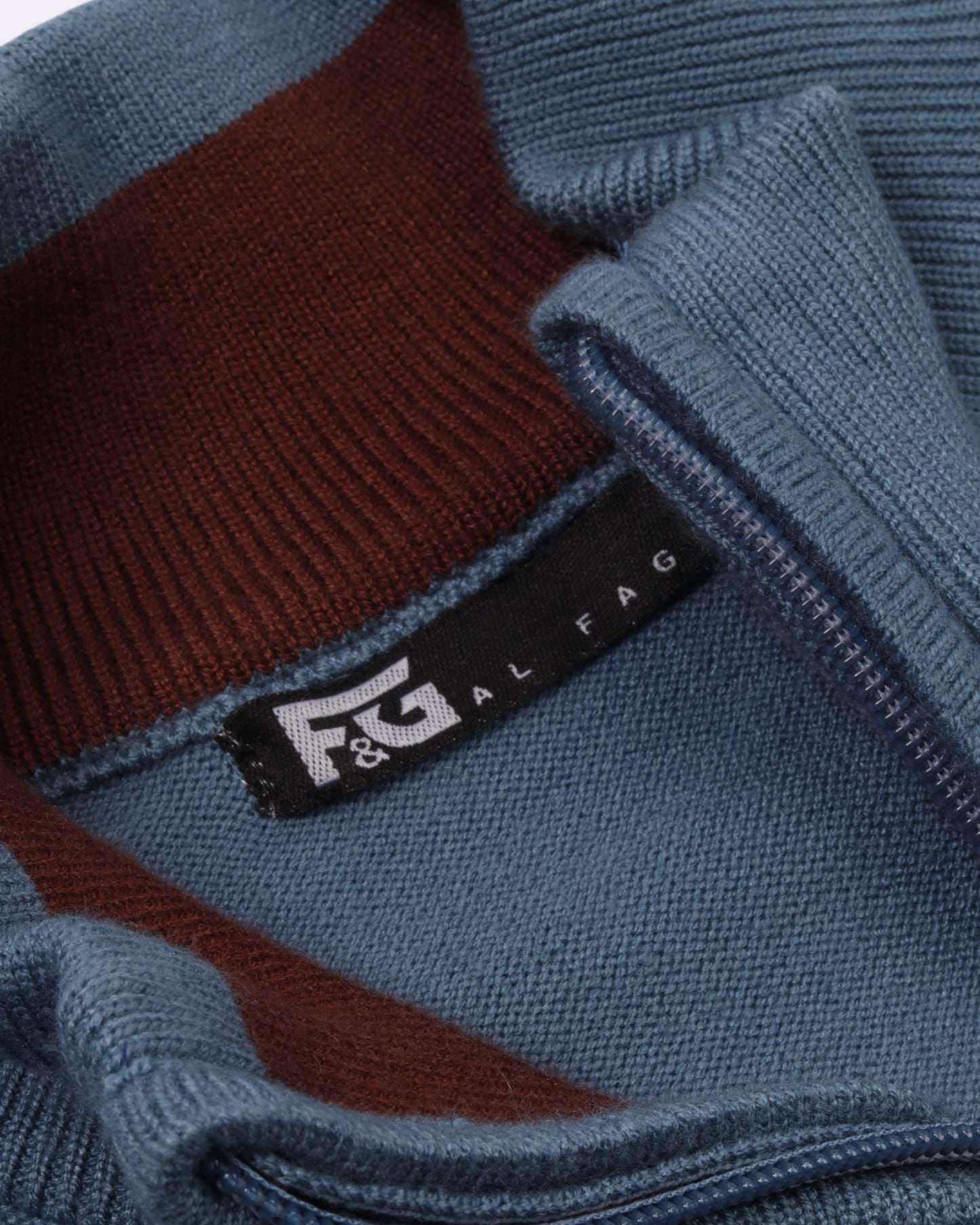 White Blue Trico Pullover Half Zipper