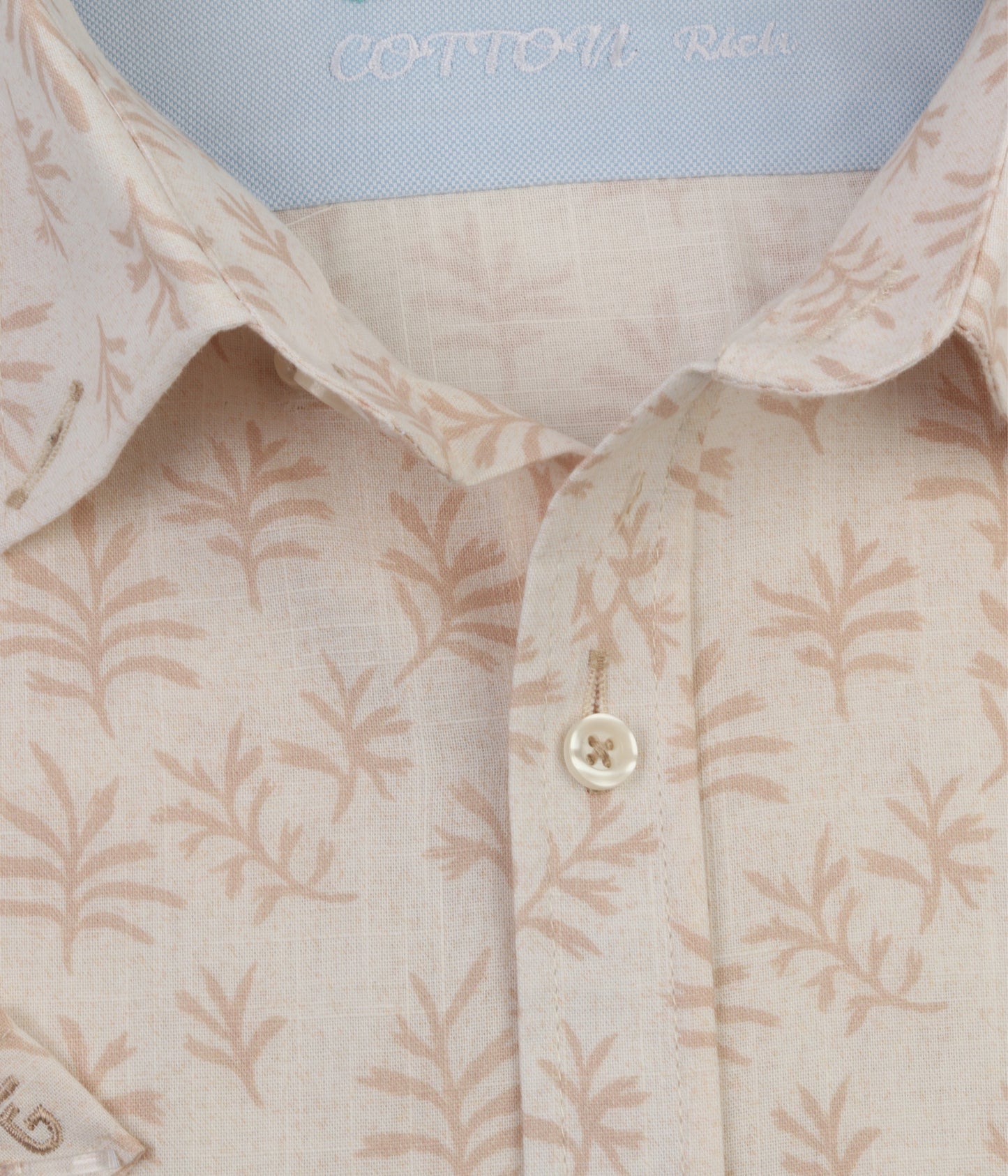 ALFAGR Signature 100% Cotton Beige Botanical Print short Sleeve Shirt