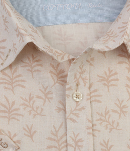 ALFAGR Signature 100% Cotton Beige Botanical Print short Sleeve Shirt