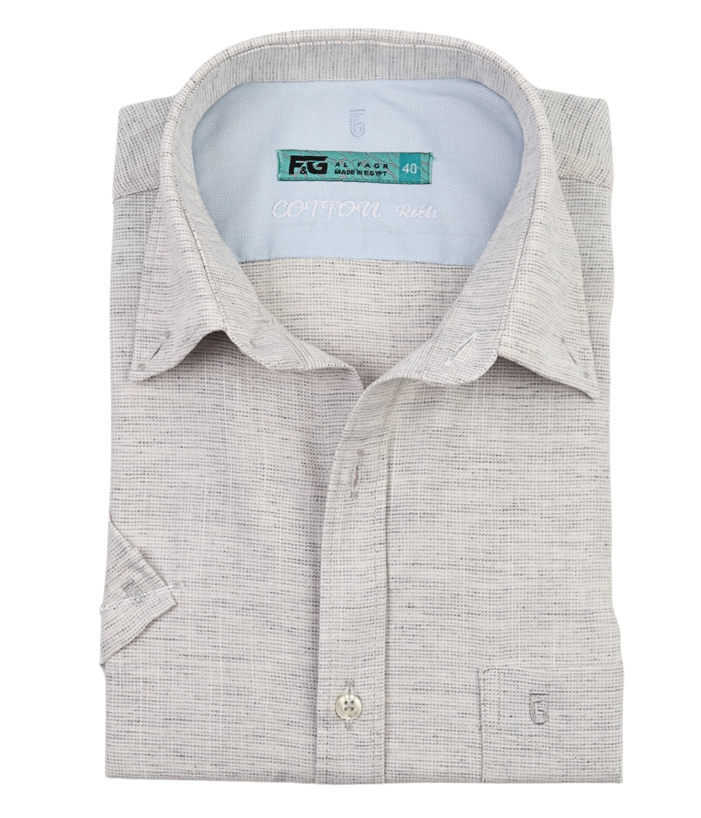 ALFAGR Signature 100% Cotton Light Silver Textured Half Sleeve Shirt