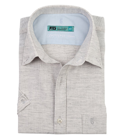 ALFAGR Signature 100% Cotton Light Silver Textured Half Sleeve Shirt