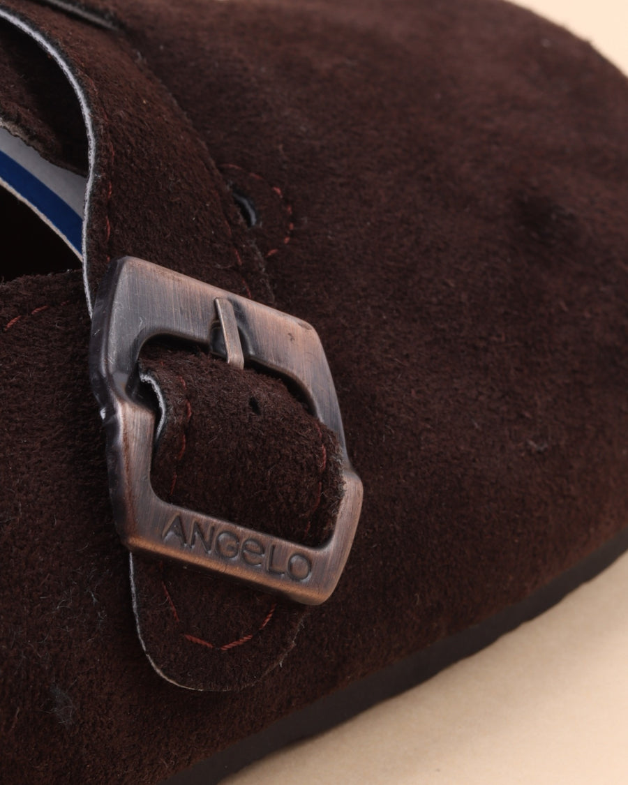 Men’s Brown Suede Buckle Slippers – Comfortable Casual Style
