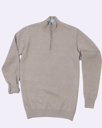 White Grey Trico Pullover Half Zipper