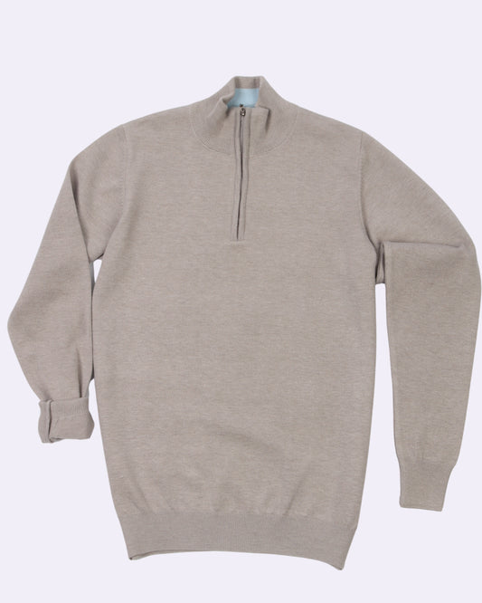 White Grey Trico Pullover Half Zipper
