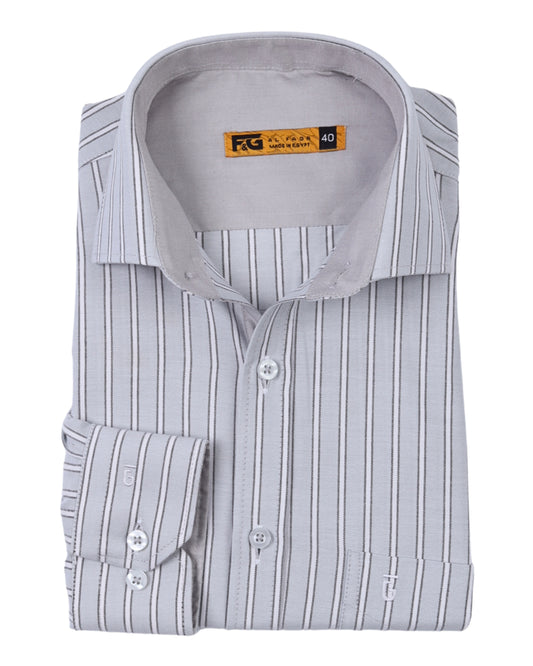 White Grey Pinstripe Cotton Long Sleeve Shirt
