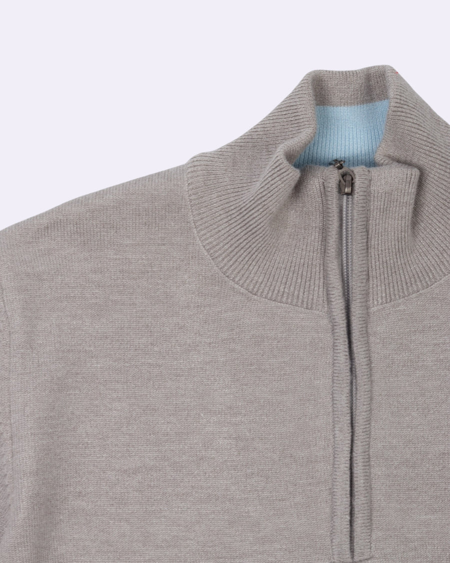 White Grey Trico Pullover Half Zipper