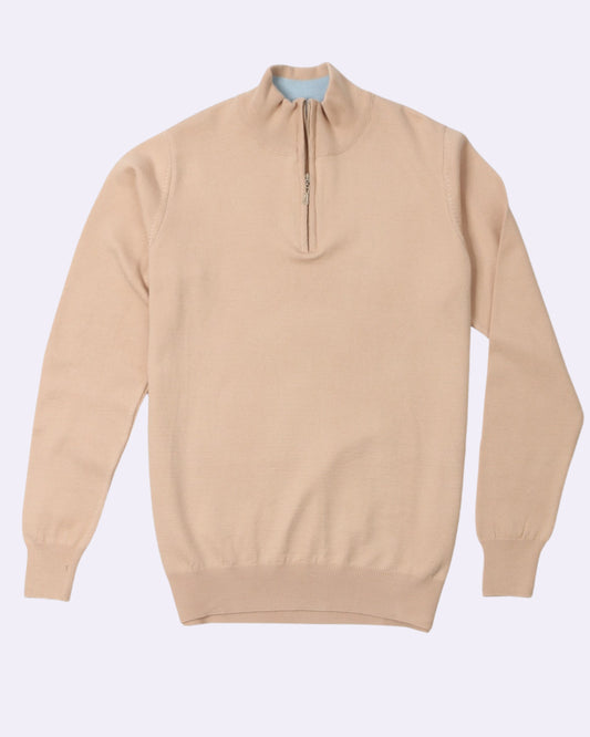 Beige Trico Pullover Half Zipper