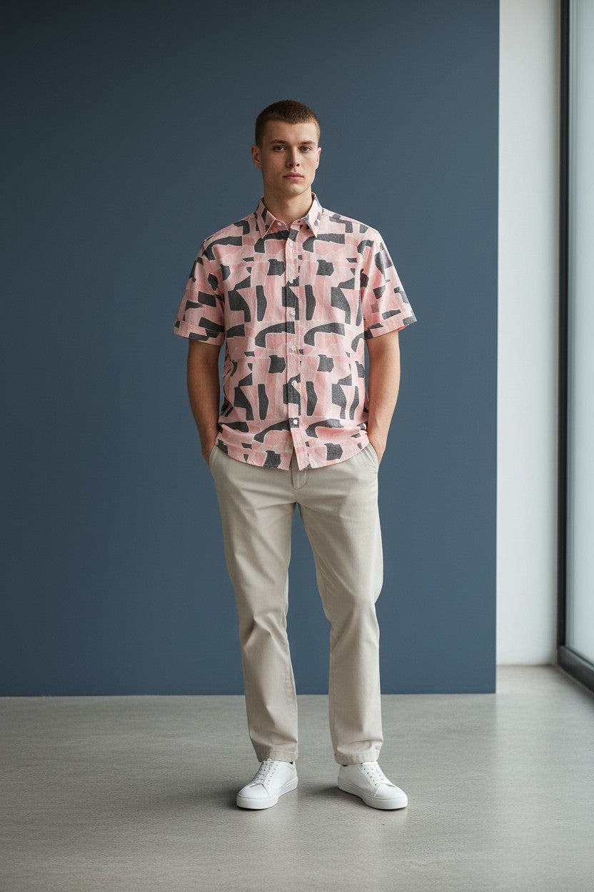 ALFAGR Signature 100% Cotton Pink Printed Shirt