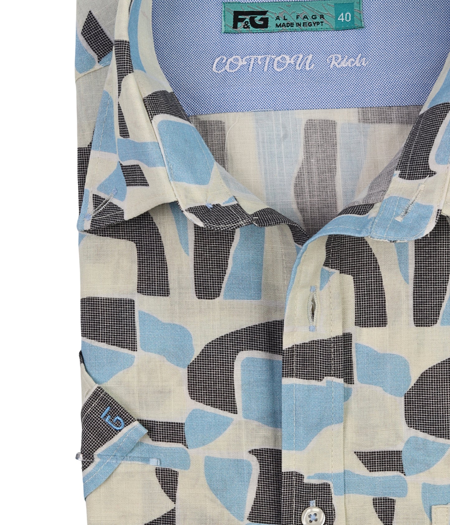ALFAGR Signature 100% Cotton Blue Abstract Print Short Sleeve Shirt