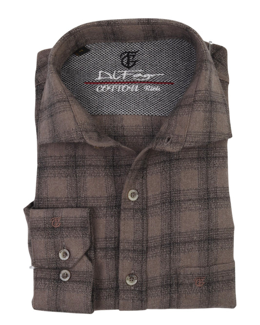 Taupe Brown Wool Shirt - Big Size