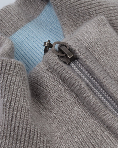 White Grey Trico Pullover Half Zipper