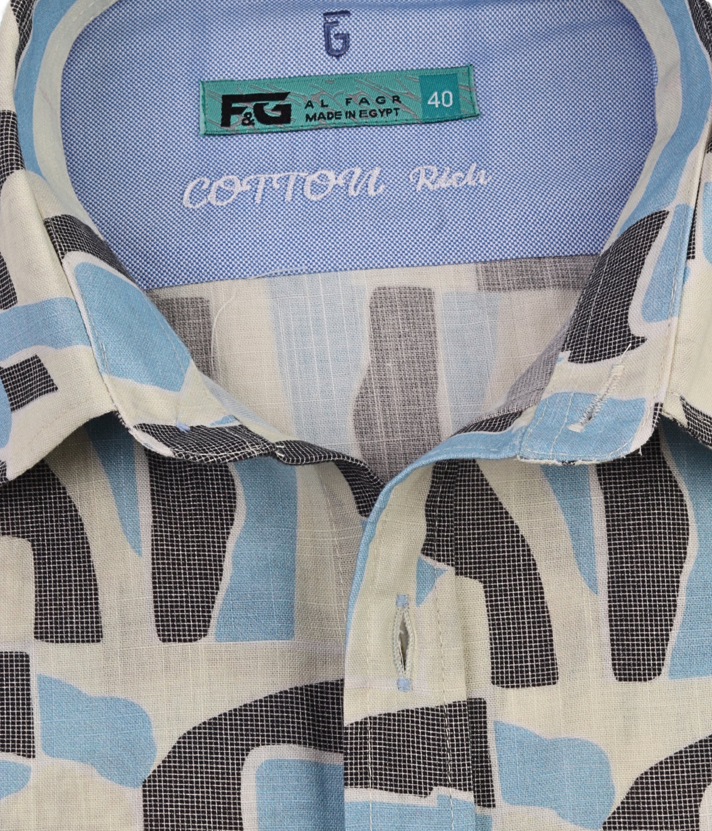 ALFAGR Signature 100% Cotton Blue Abstract Print Short Sleeve Shirt