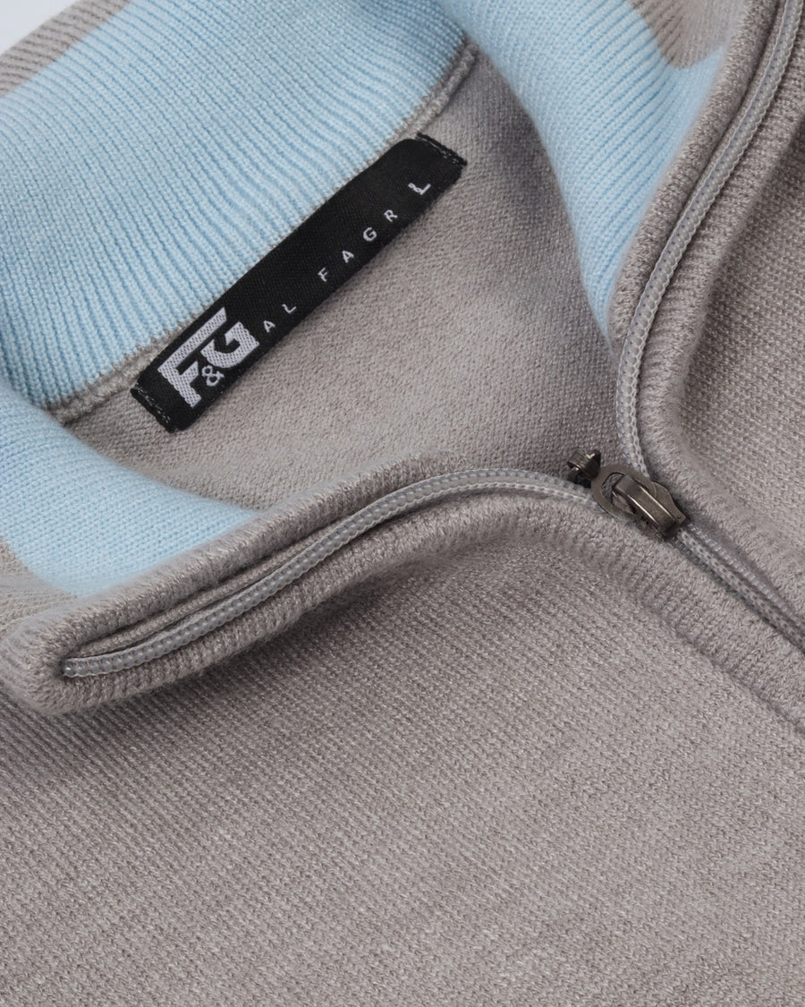 White Grey Trico Pullover Half Zipper