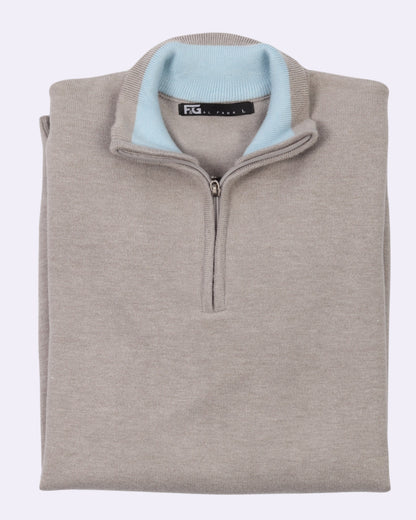 White Grey Trico Pullover Half Zipper