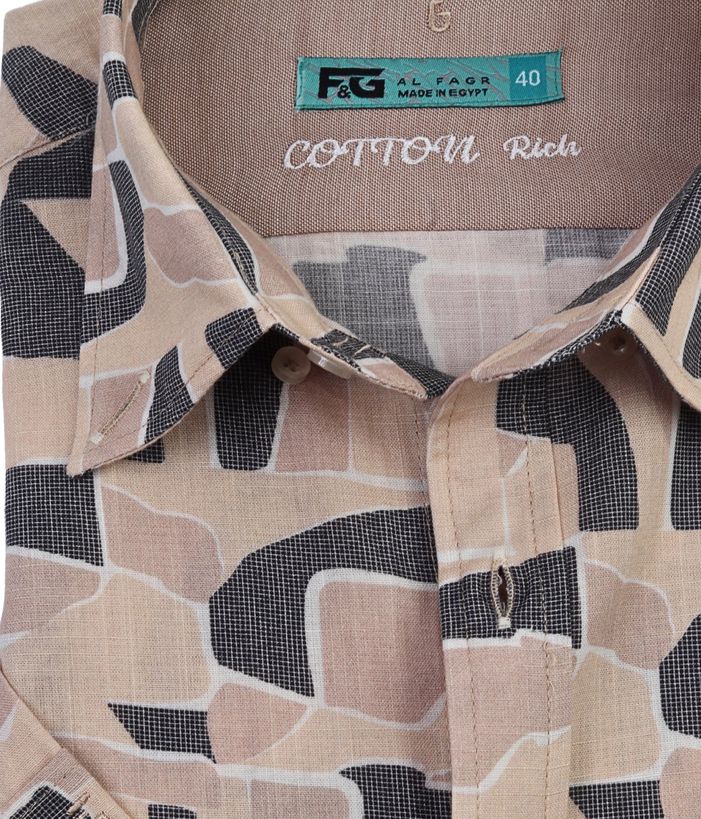 ALFAGR Signature 100% Cotton Beige Abstract Print Short Sleeve Shirt