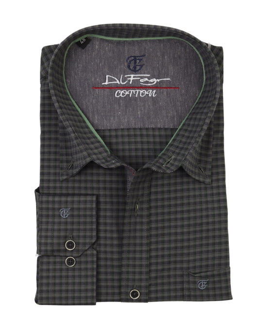 Dark Green Long Sleeve Shirt Pure Cotton - BigSize