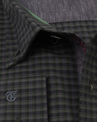 Dark Green Long Sleeve Shirt Pure Cotton - BigSize