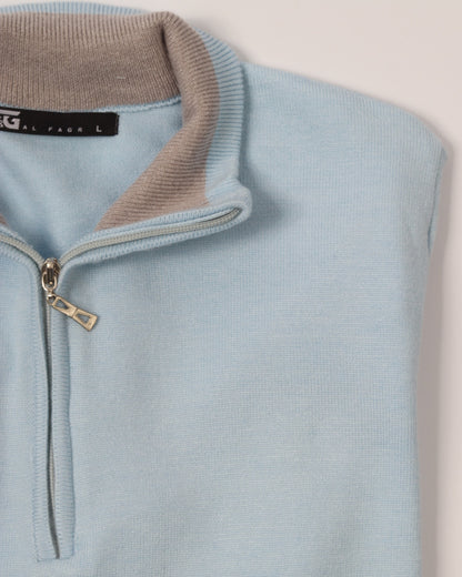 Baby Blue Trico Pullover Half Zipper