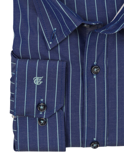 Blue Long Sleeve Shirt Pure Cotton - BigSize