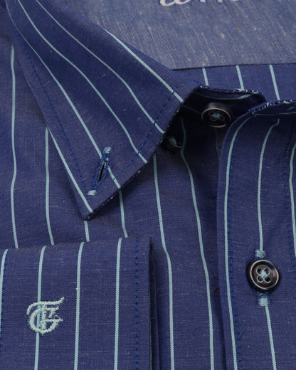 Blue Long Sleeve Shirt Pure Cotton - BigSize