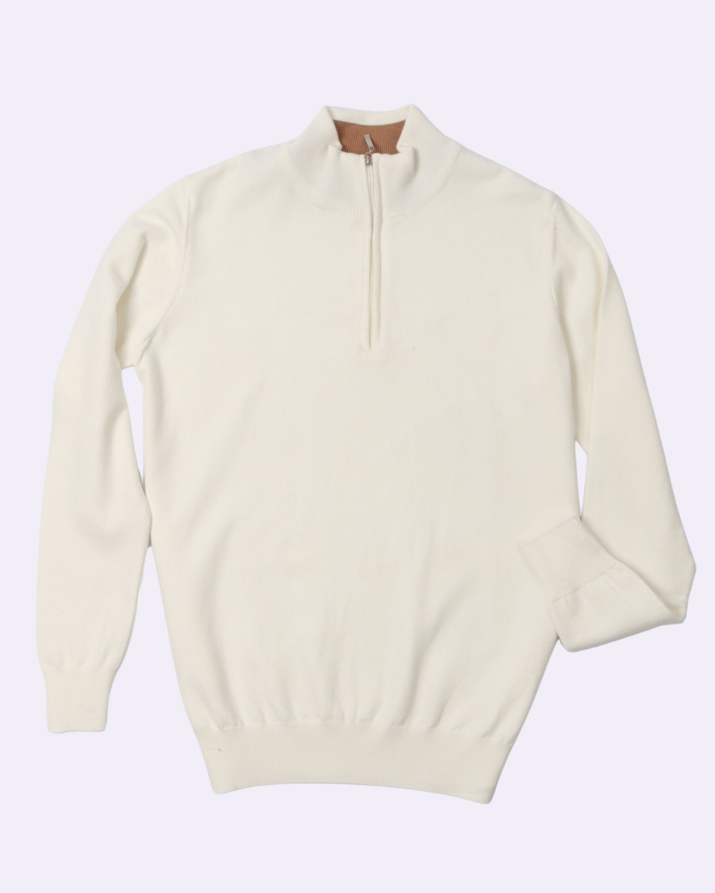 Cream White Trico Pullover Half Zipper