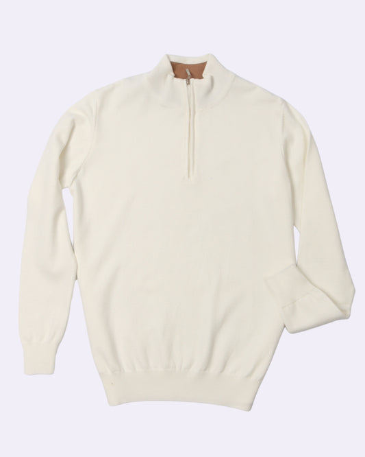 Cream White Trico Pullover Half Zipper