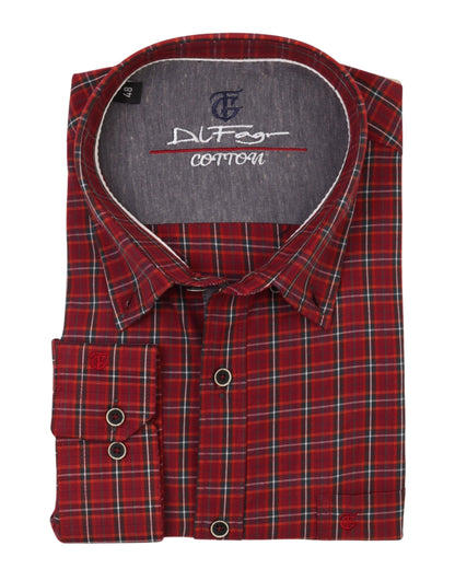 DarkRed Long Sleeve Shirt Pure Cotton - BigSize