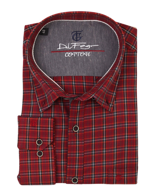 DarkRed Long Sleeve Shirt Pure Cotton - BigSize