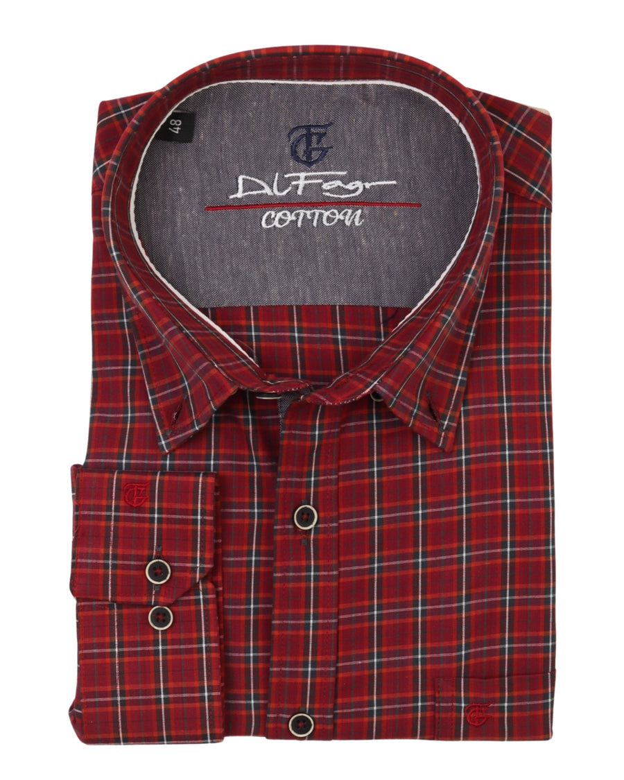 DarkRed Long Sleeve Shirt Pure Cotton - BigSize