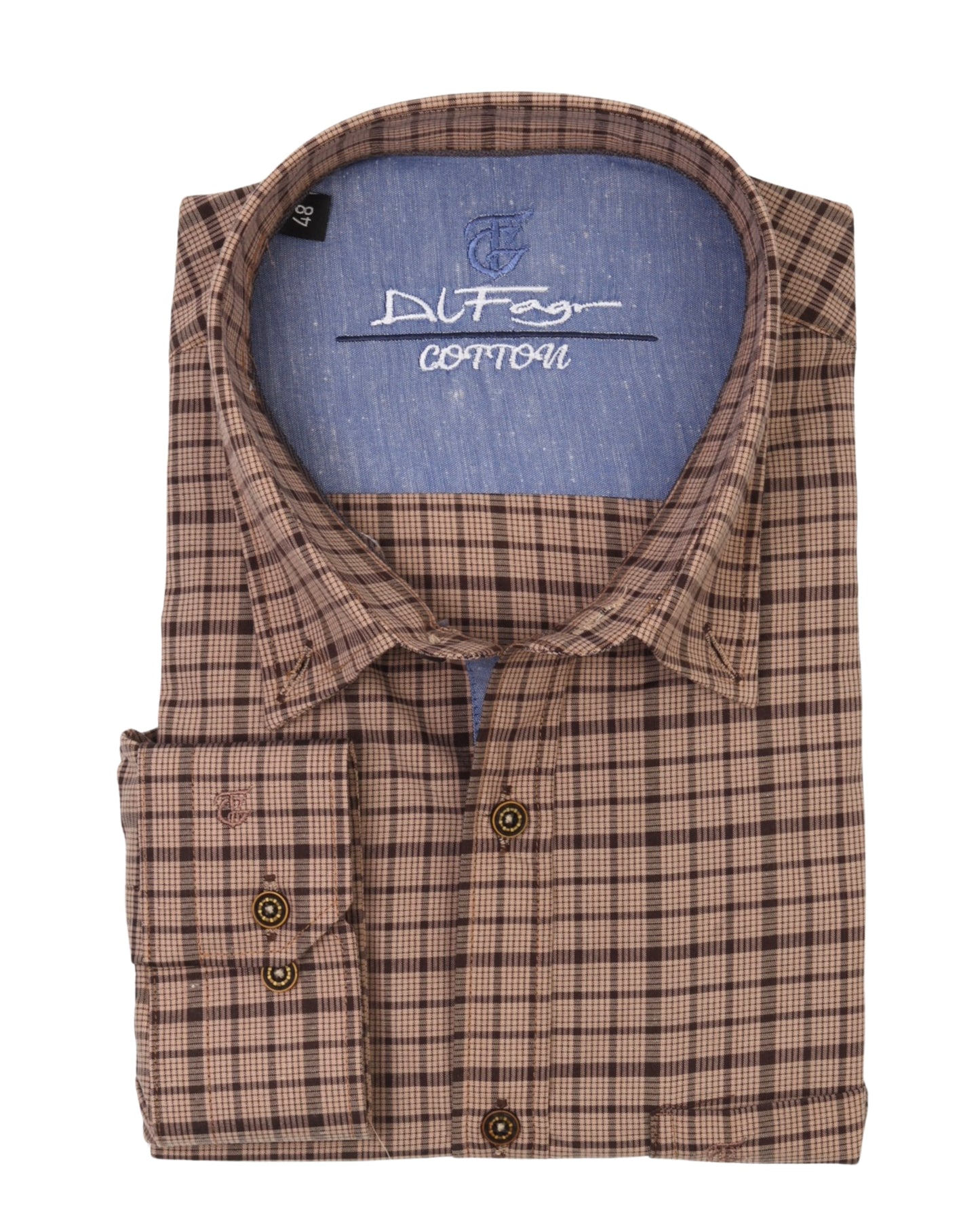 Brown Long Sleeve Shirt Pure Cotton - BigSize