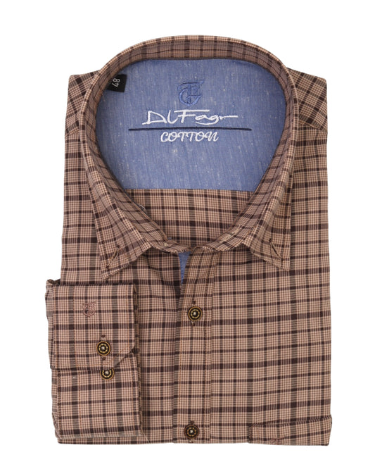 Brown Long Sleeve Shirt Pure Cotton - BigSize