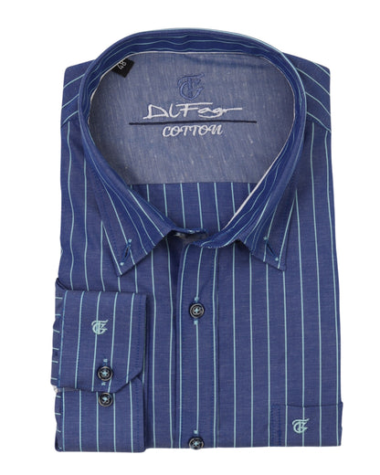 Blue Long Sleeve Shirt Pure Cotton - BigSize