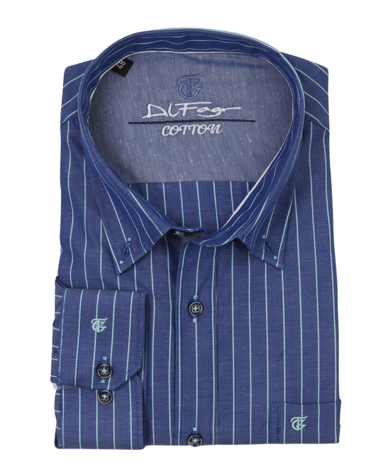 Blue Long Sleeve Shirt Pure Cotton - BigSize