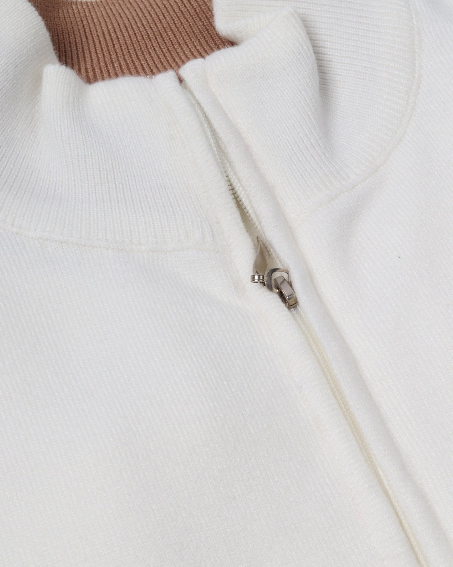 Cream White Trico Pullover Half Zipper