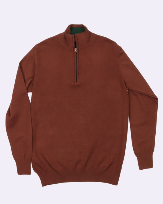 Brown Trico Pullover Half Zipper